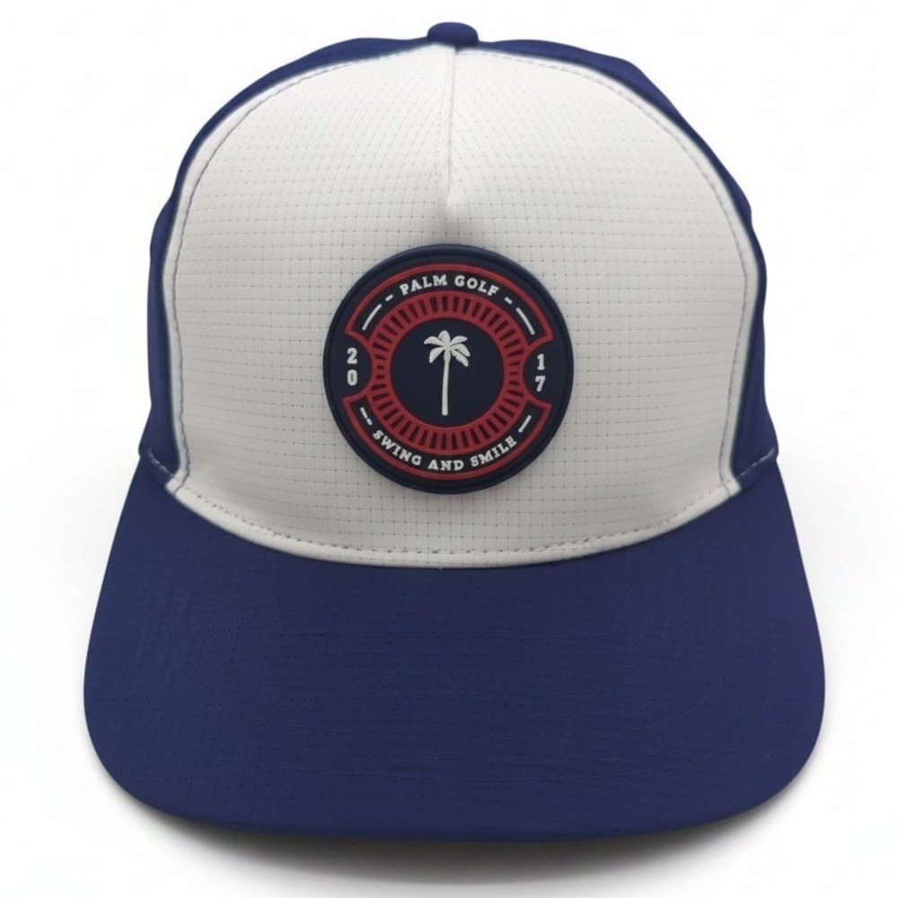 Palm Golf Co Swing and Smile Snapback Hat Blue White Performance Golf Cap‎